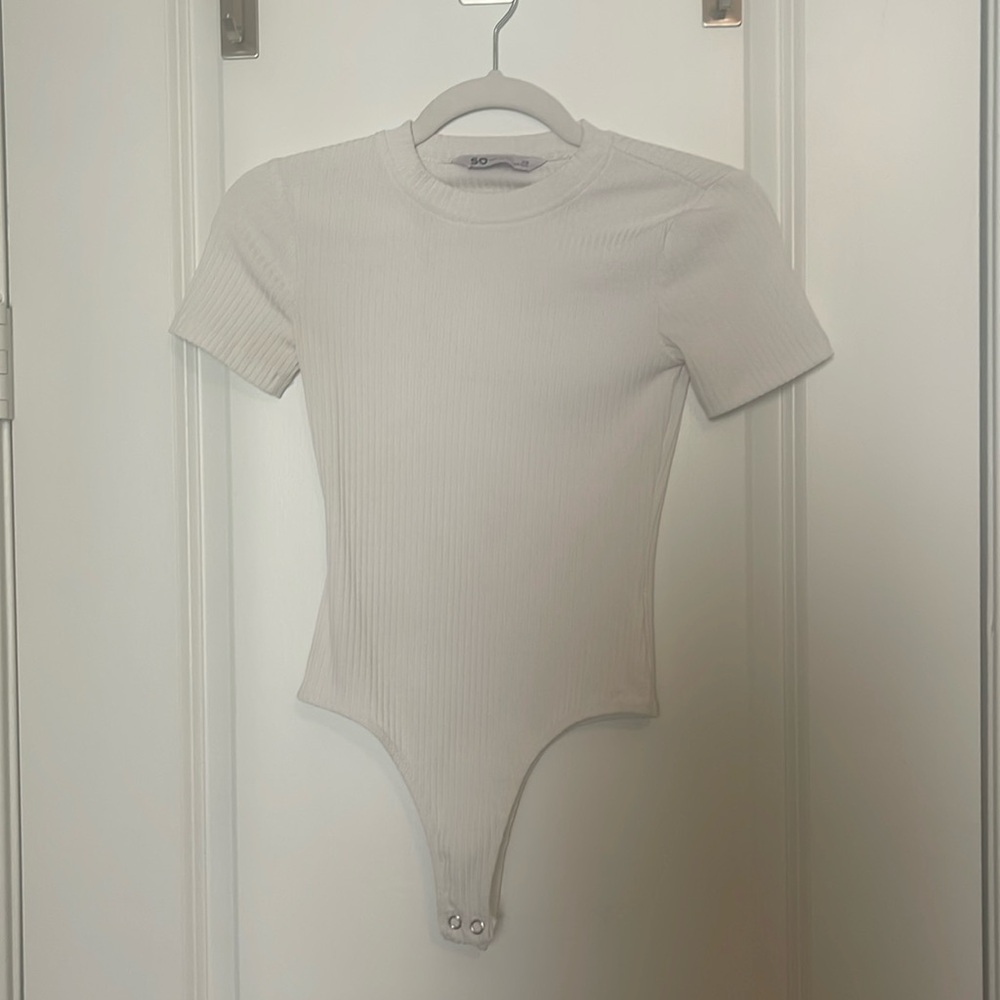 White, ribbed, body suit, size XS